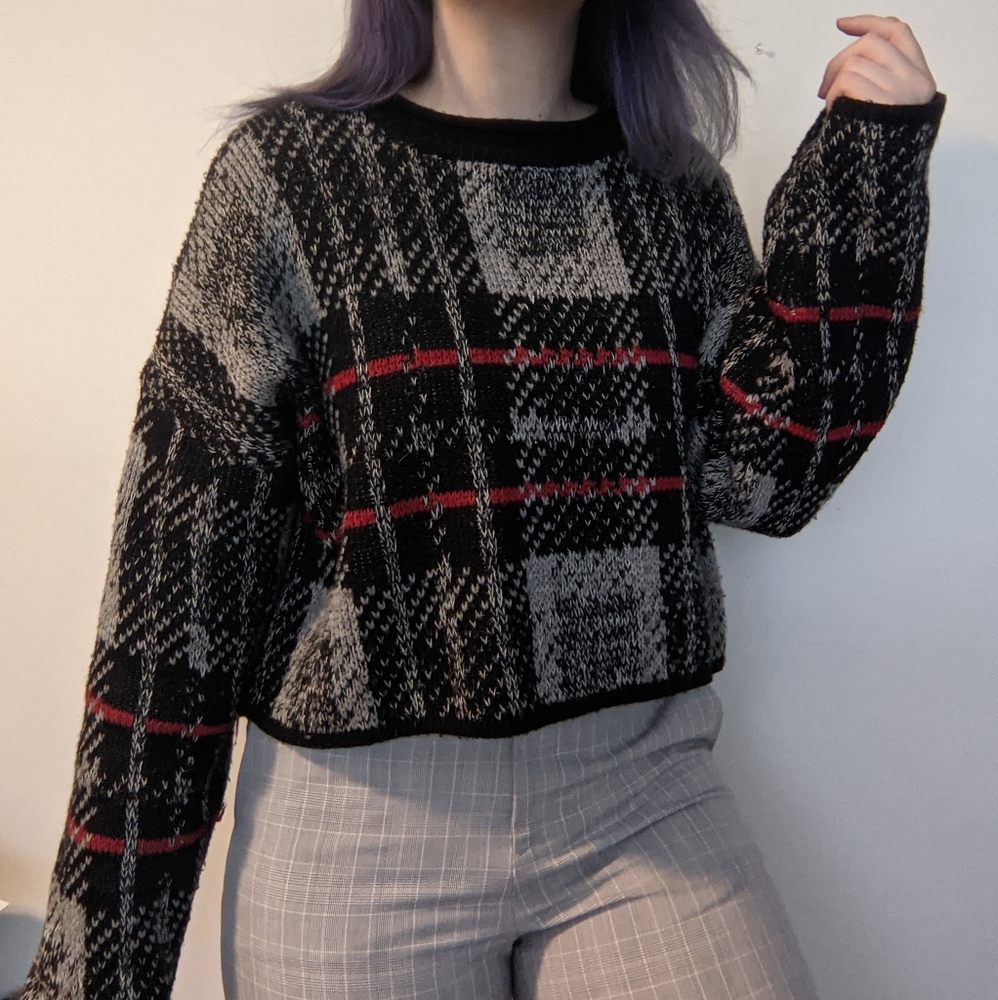 UNIF Tartan Cropped Sweater Medium
